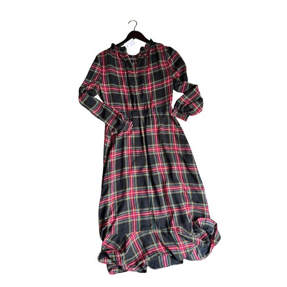 Women’s Size 6 J.Crew Stewart Red Tartan Plaid Ruffleneck Peasant Midi Dress - Picture 4 of 5